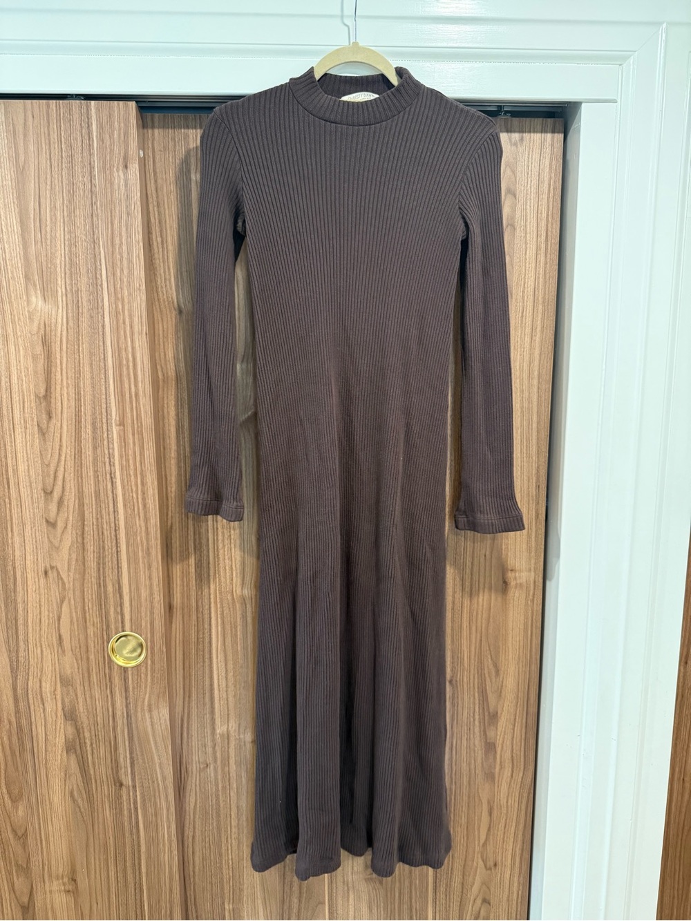 Christy Dawn Chocolate Brown Ribbed Long Sleeve Maxi Dress M